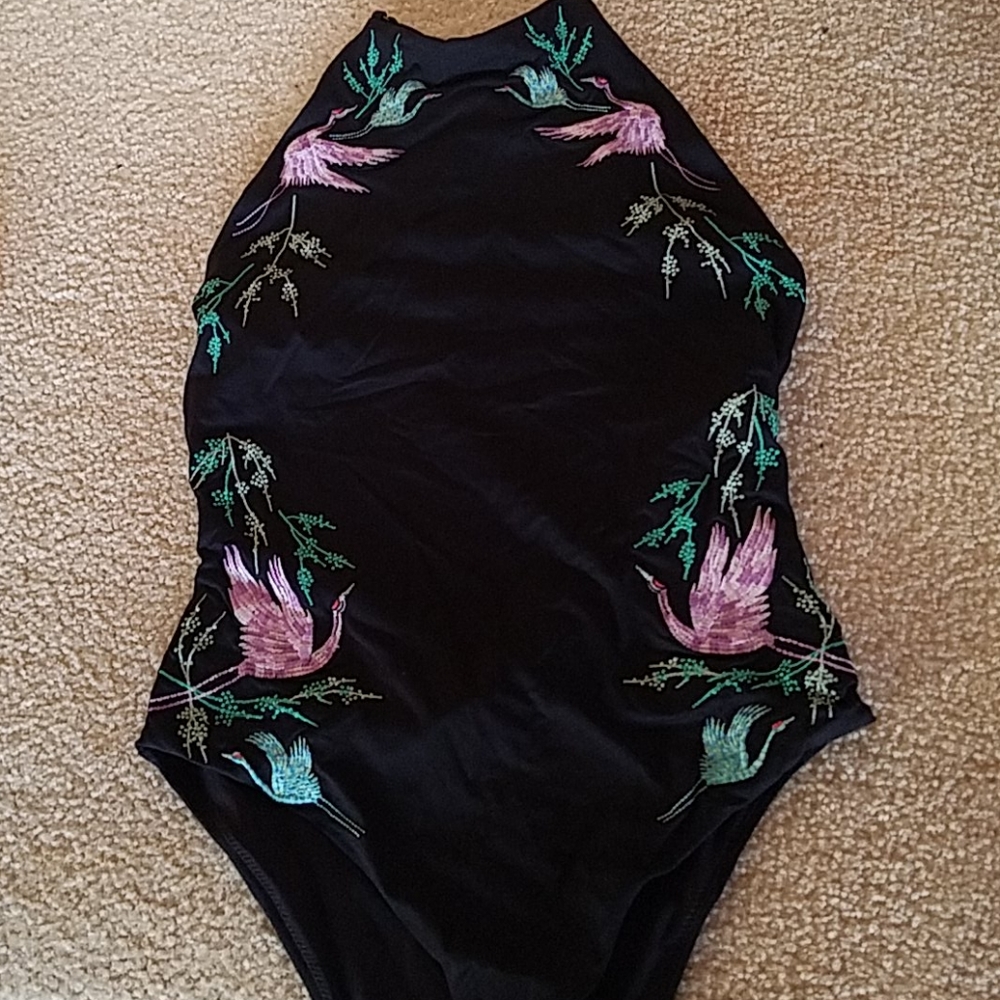 H&M crane black one piece, cross back straps